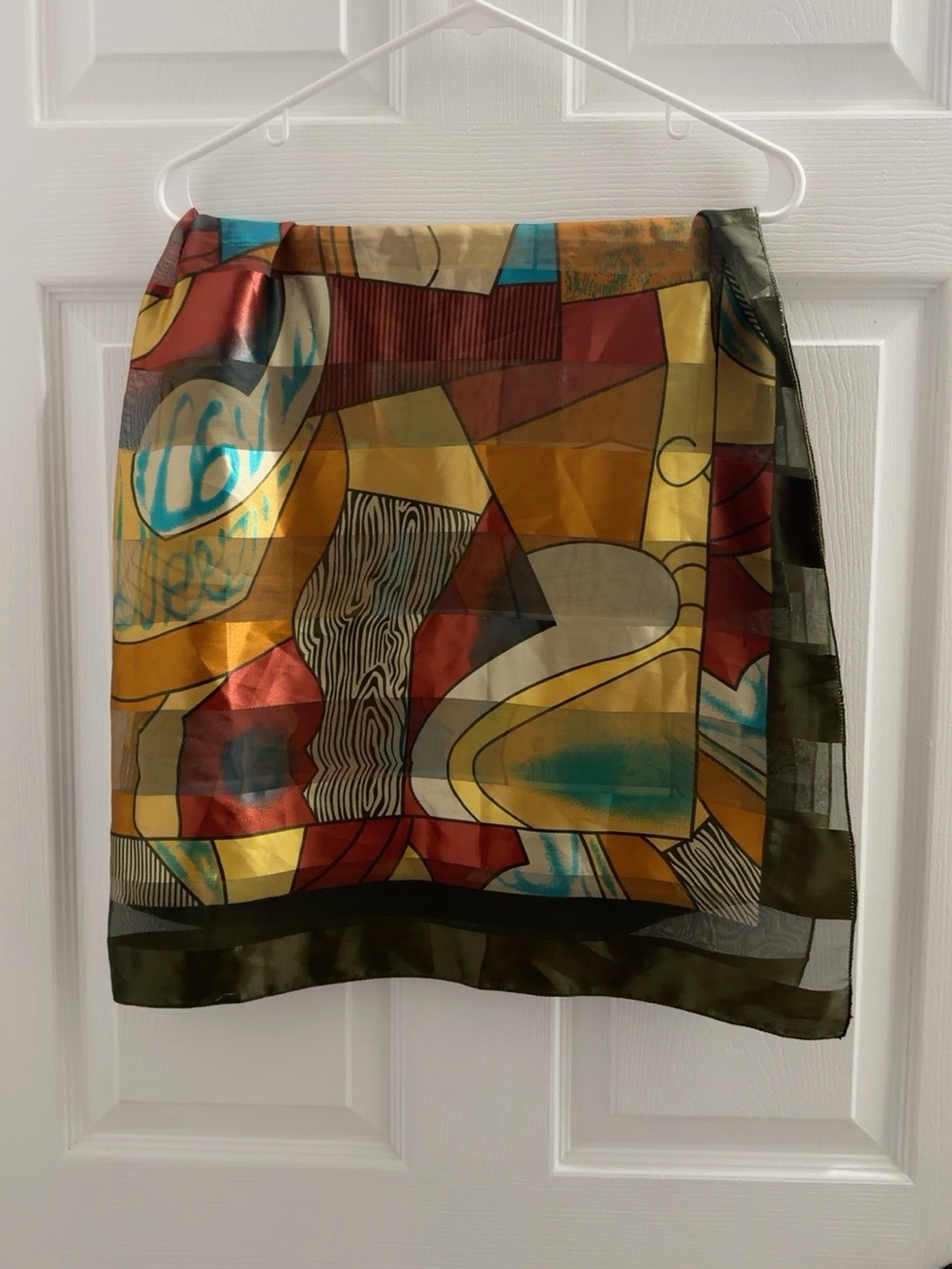 Abstract Multi-Color Silk-Blend Scarf- Yellow/Green Accent